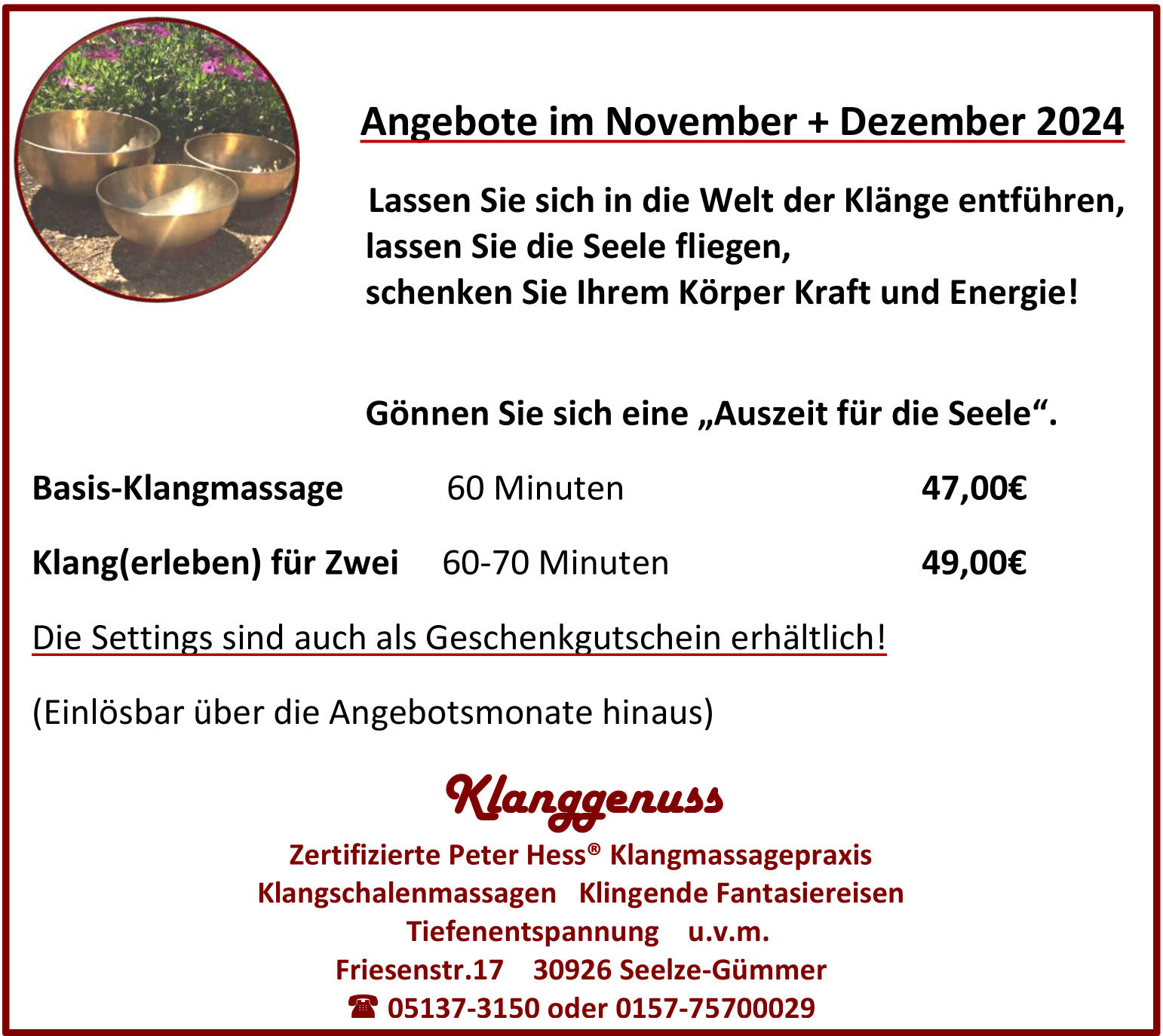 Angebot im November / Dezember